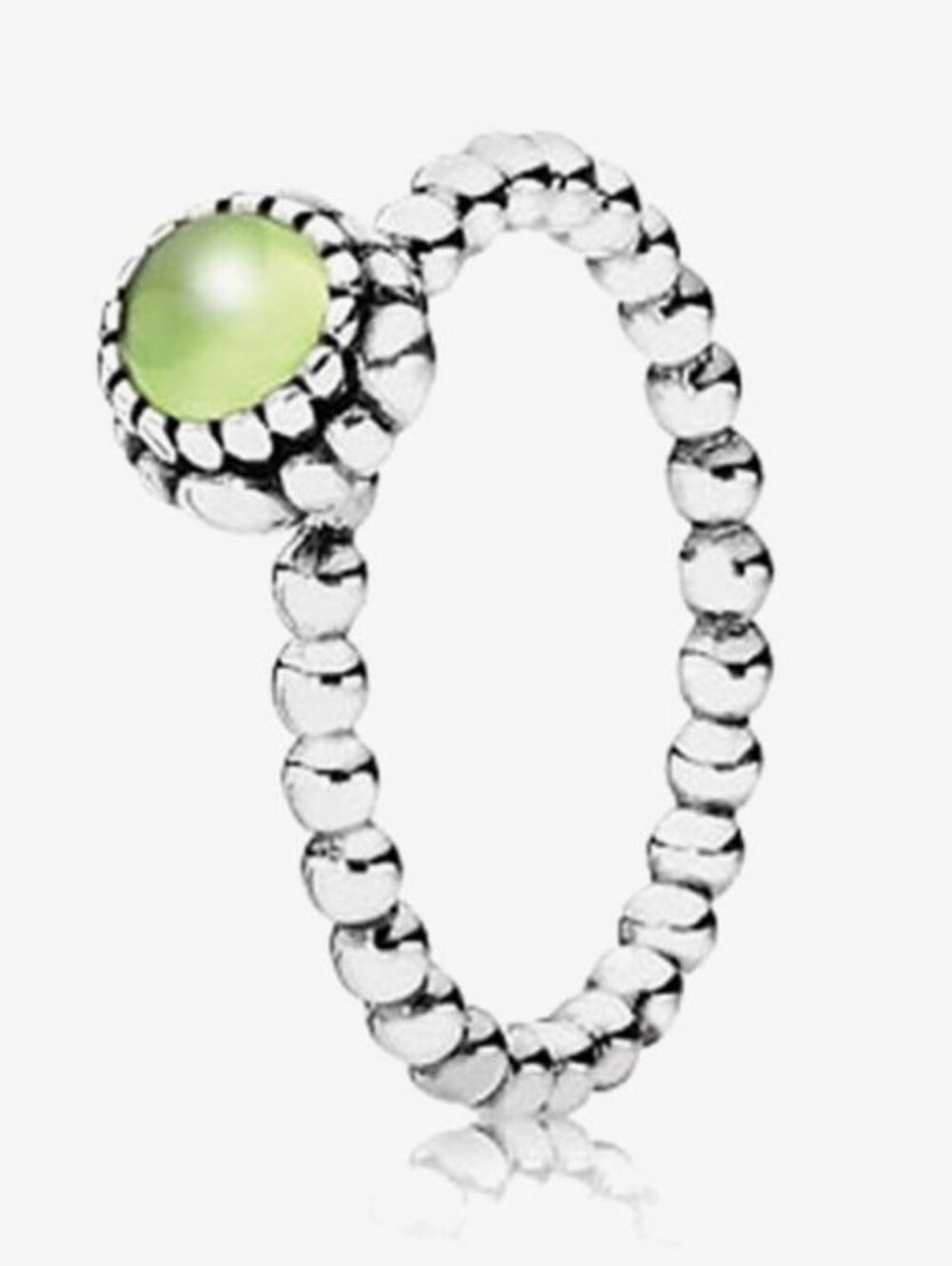 925 Silver Beaded Ring with Green Stone